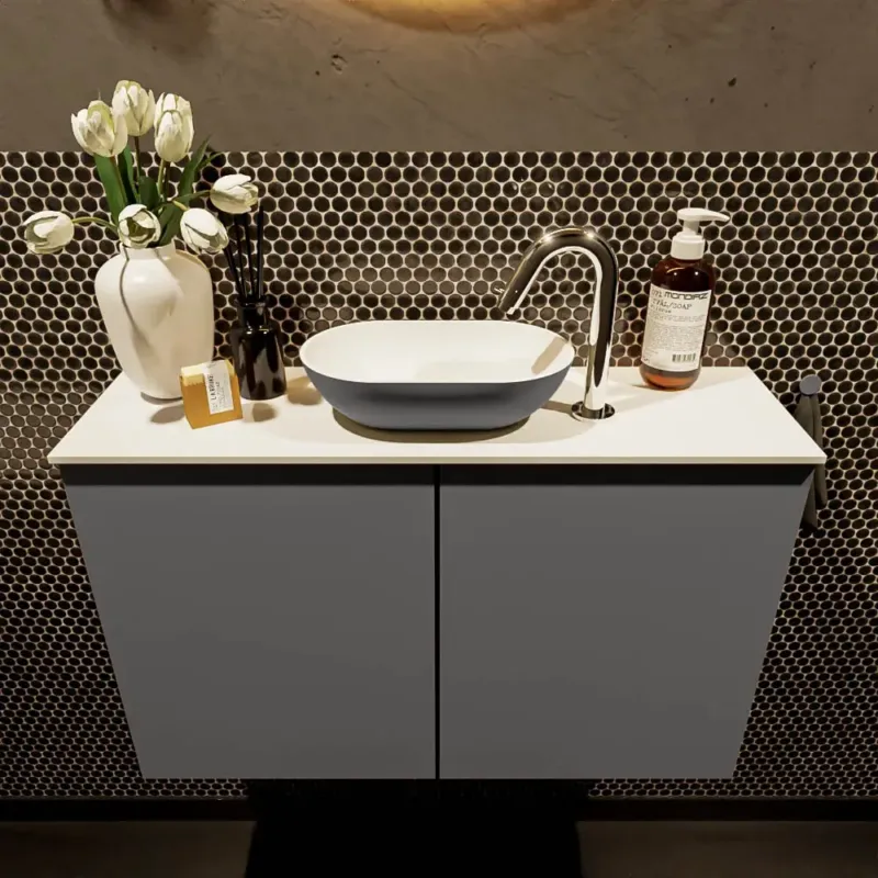 Nu Kopen Mondiaz Fowy toiletmeubel 80cm dark grey met antraciete waskom midden en kraangat