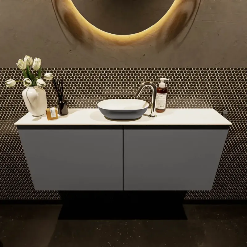 Tijdelijk Beschikbaar Mondiaz Fowy toiletmeubel 120cm dark grey met antraciete waskom midden en kraangat