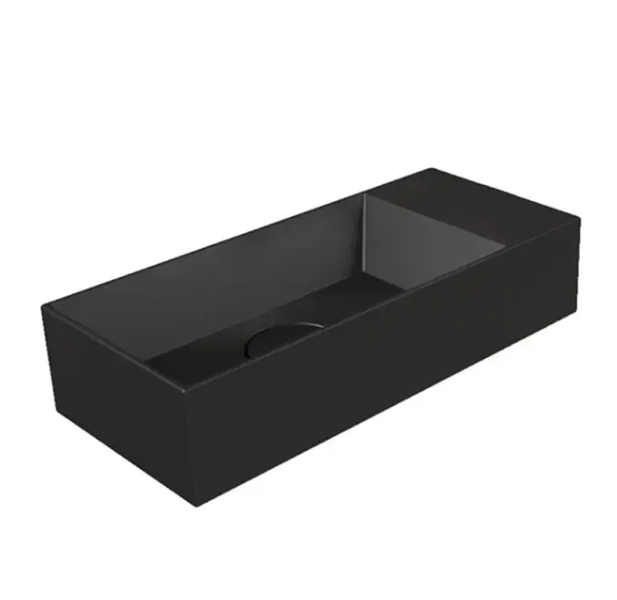 Express Levering Salenzi Spy fontein met clickwaste 45x20cm mat zwart zonder kraangat