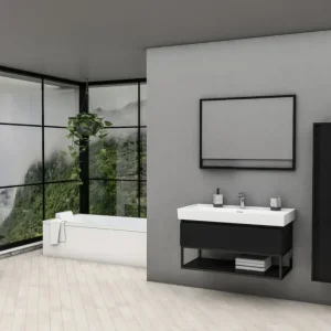Beperkte Voorraad Sanigoods Sharp badmeubel mat zwart 100cm met keramische wastafel