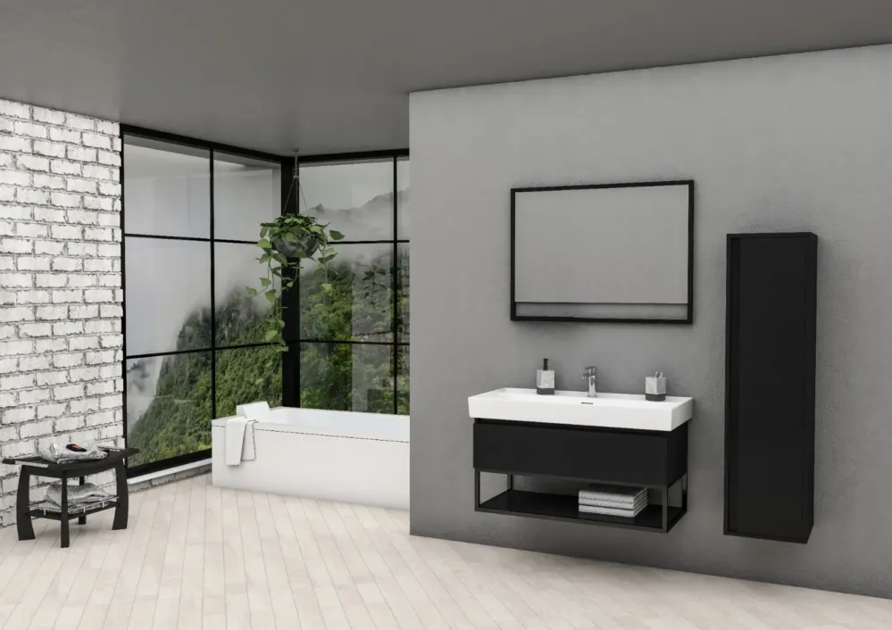 Beperkte Voorraad Sanigoods Sharp badmeubel mat zwart 100cm met keramische wastafel