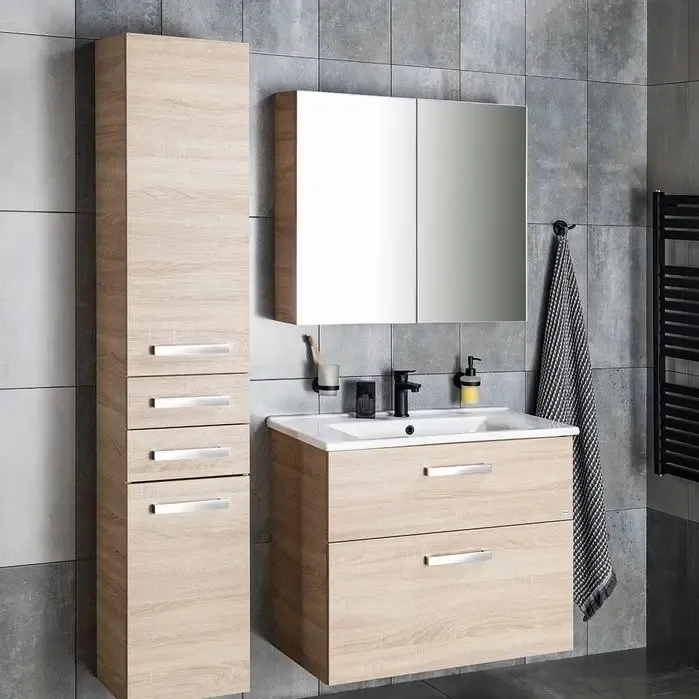 Veilige Betaling Aqualine Vega spiegelkast 80x70x18cm 2 deuren eiken