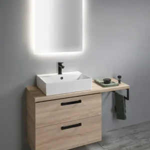 Aqualine Vega 124.5cm badkamermeubel met witte vierkante waskom links eiken Lage Kosten