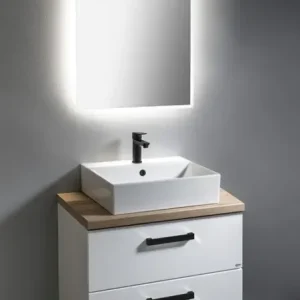 Actieprijs Aqualine Vega 82.5cm badkamermeubel met eiken toppaneel en witte vierkante waskom