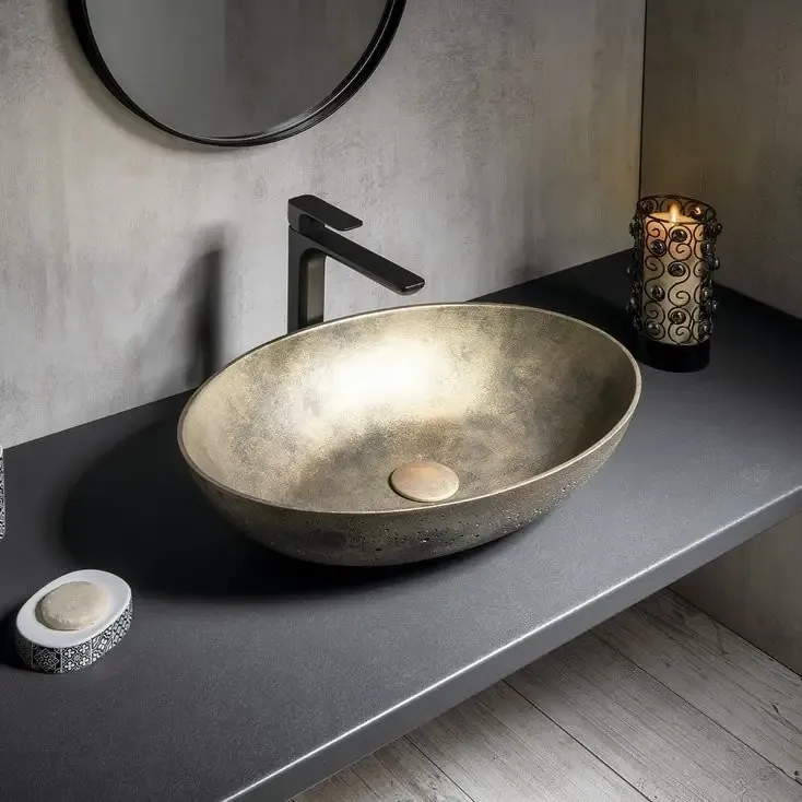 Sapho Formigo betonnen wastafel goud 60x14x40cm Gratis Retour