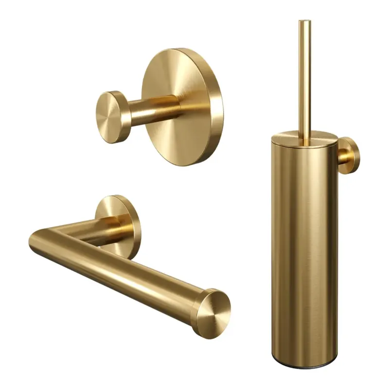 Exclusieve Aanbieding Brauer Gold Edition set met handdoekhaak, toiletrolhouder en toiletborstelset messing geborsteld PVD