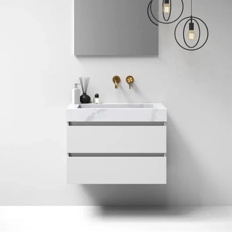 Brauer Nature badmeubel 80cm mat wit met wastafel Artificial Marble Calacatta Gold geen kraangaten Veilige Betaling