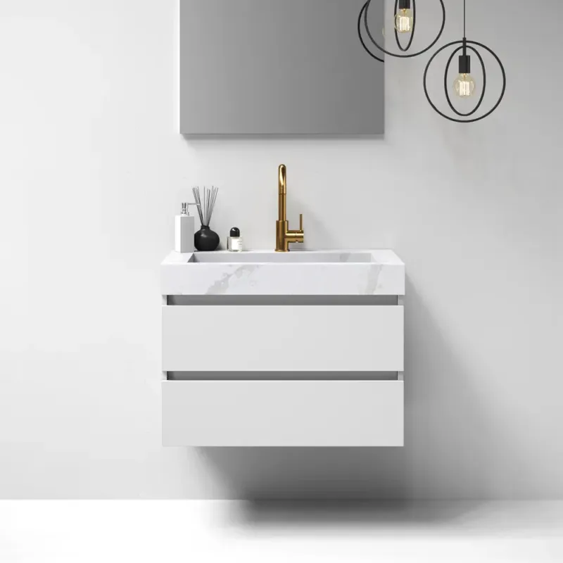 Finale Uitverkoop Brauer Nature badmeubel 80cm mat wit met wastafel Artificial Marble Calacatta Gold 1 kraangat