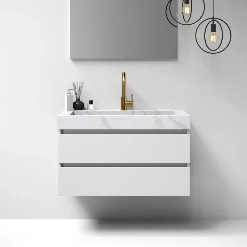 Brauer Nature badmeubel 100cm mat wit met wastafel Artificial Marble Calacatta Gold 1 kraangat Direct Beschikbaar