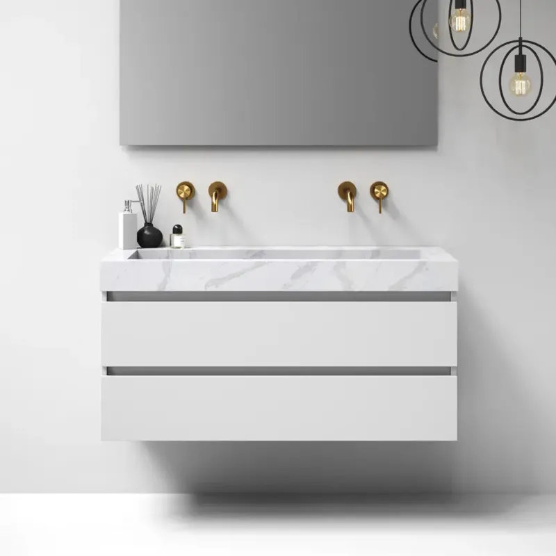 Brauer Nature badmeubel 120cm mat wit met wastafel Artificial Marble Calacatta Gold enkele wasbak geen kraangaten Op = Op