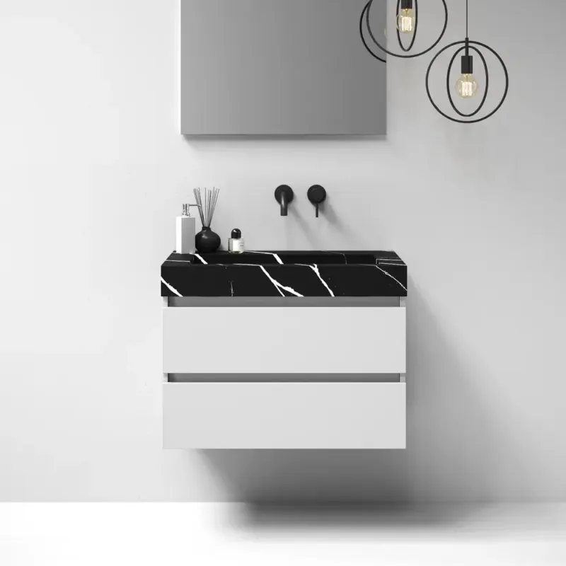 Brauer Nature badmeubel 80cm mat wit met wastafel Artificial Marble Nero Marquina geen kraangaten Nieuw