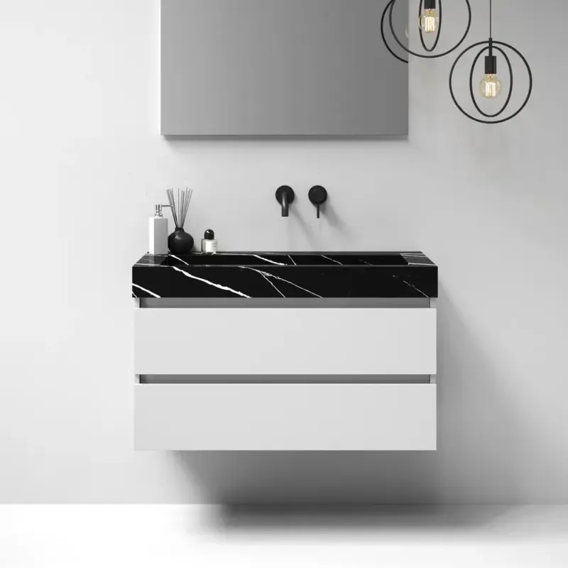 Brauer Nature badmeubel 100cm mat wit met wastafel Artificial Marble Nero Marquina geen kraangaten Must-Have