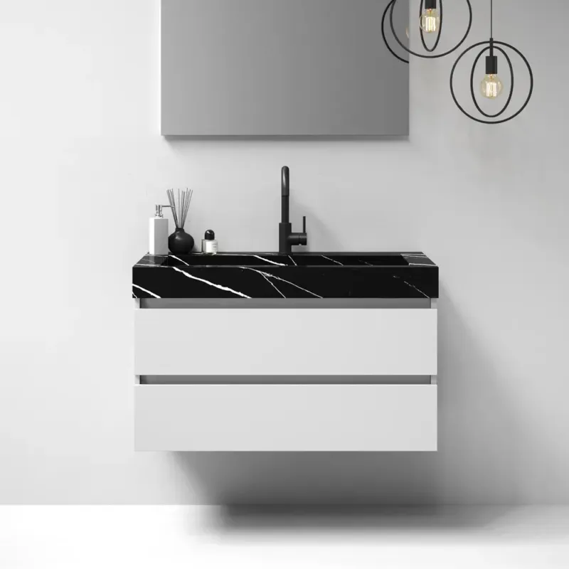 Exclusieve Aanbieding Brauer Nature badmeubel 100cm mat wit met wastafel Artificial Marble Nero Marquina 1 kraangat