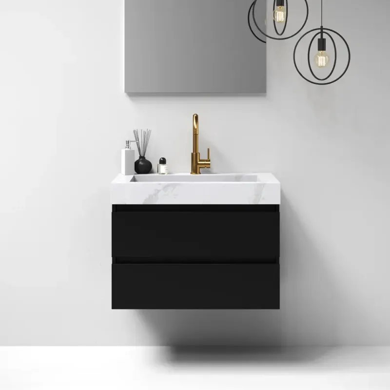 Gratis Retour Brauer Nature badmeubel 80cm mat zwart met wastafel Artificial Marble Calacatta Gold 1 kraangat