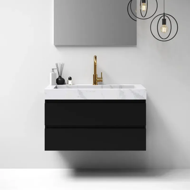 Nieuw Brauer Nature badmeubel 100cm mat zwart met wastafel Artificial Marble Calacatta Gold 1 kraangat