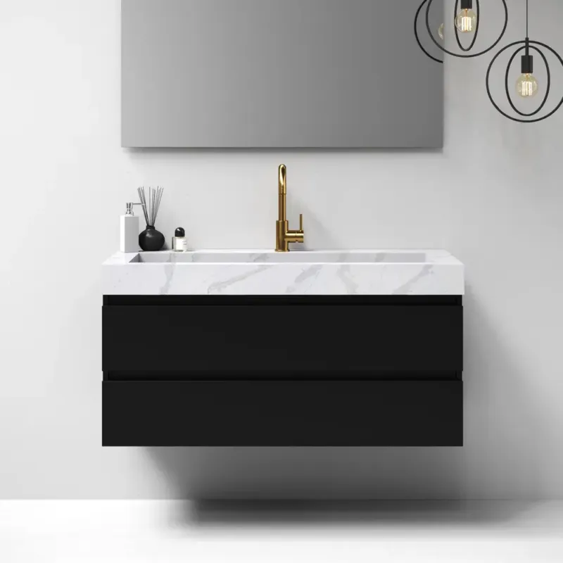 Brauer Nature badmeubel 120cm mat zwart met wastafel Artificial Marble Calacatta Gold enkele wasbak 1 kraangat Flitsaanbieding