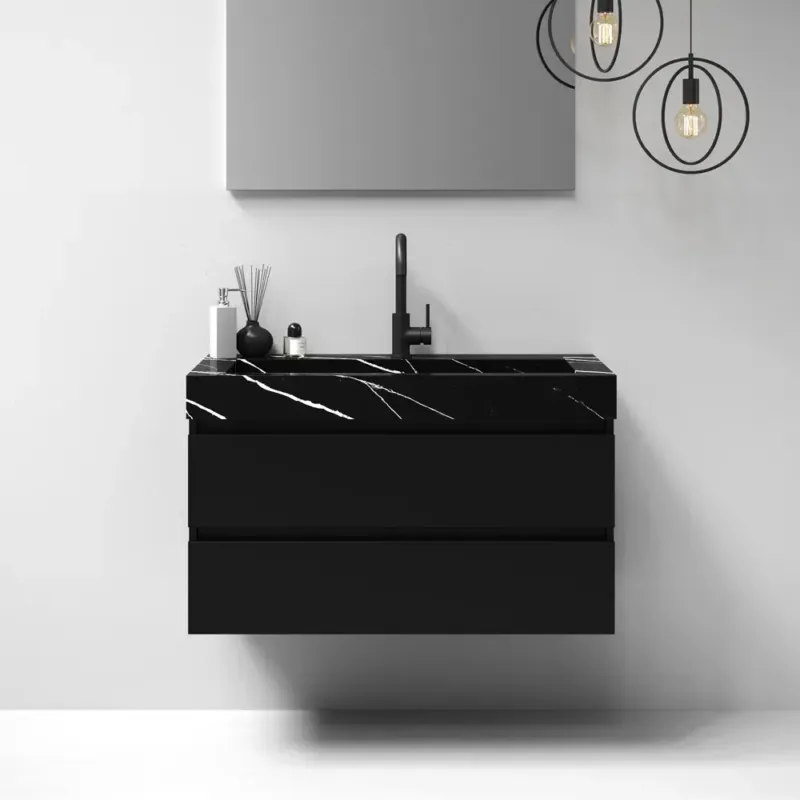 Brauer Nature badmeubel 100cm mat zwart met wastafel Artificial Marble Nero Marquina 1 kraangat Direct Verzonden
