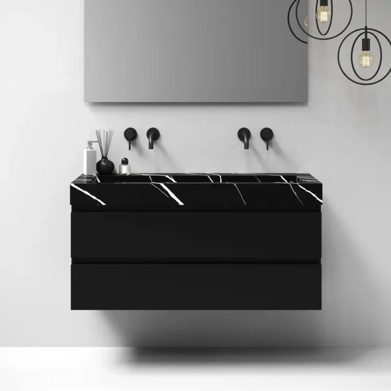 Actieprijs Brauer Nature badmeubel 120cm mat zwart met wastafel Artificial Marble Nero Marquina enkele wasbak geen kraangaten