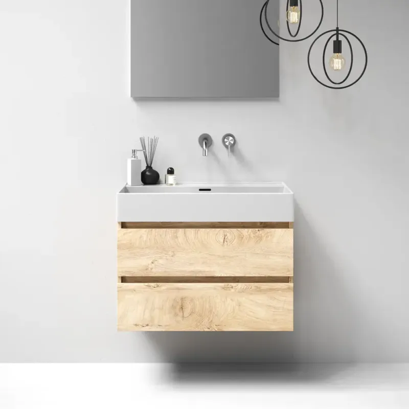 Brauer Nature badmeubel 80cm forest wheat met wastafel Lunar glans wit geen kraangaten Beperkte Voorraad