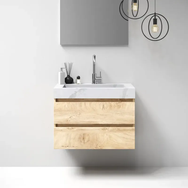 Lage Prijs Brauer Nature badmeubel 80cm forest wheat met wastafel Artificial Marble Calacatta Gold 1 kraangat