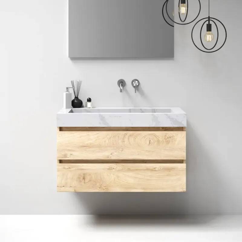 Brauer Nature badmeubel 100cm forest wheat met wastafel Artificial Marble Calacatta Gold geen kraangaten Meest Verkocht