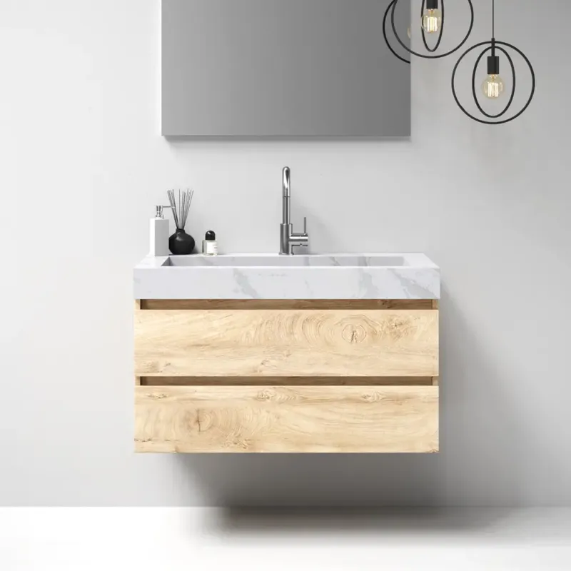 Brauer Nature badmeubel 100cm forest wheat met wastafel Artificial Marble Calacatta Gold 1 kraangat Merkproduct