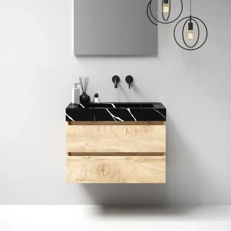 Brauer Nature badmeubel 80cm forest wheat met wastafel Artificial Marble Nero Marquina geen kraangaten Must-Have
