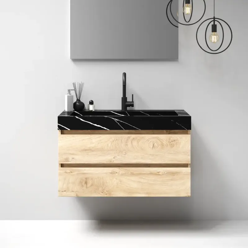 Laatste Versie Brauer Nature badmeubel 100cm forest wheat met wastafel Artificial Marble Nero Marquina 1 kraangat