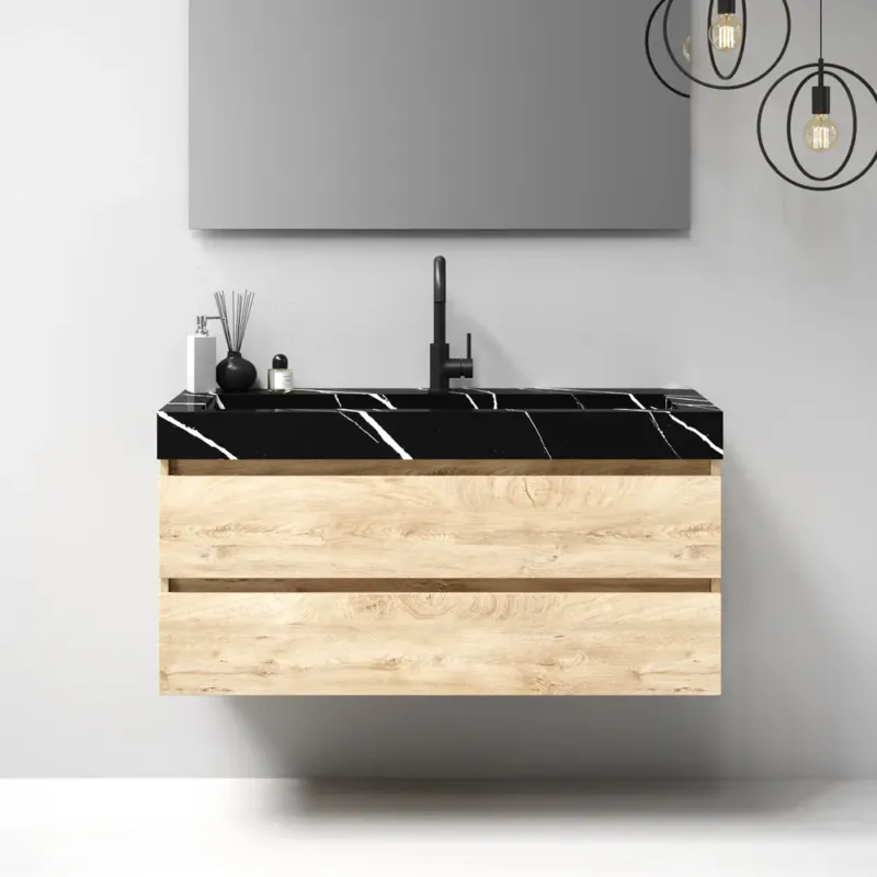 Koop Vandaag Brauer Nature badmeubel 120cm forest wheat met wastafel Artificial Marble Nero Marquina enkele wasbak 1 kraangat