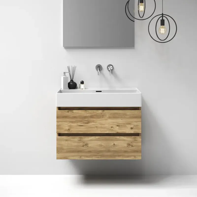 Brauer Nature badmeubel 80cm chateau met wastafel Lunar glans wit geen kraangaten Beperkt Aanbod