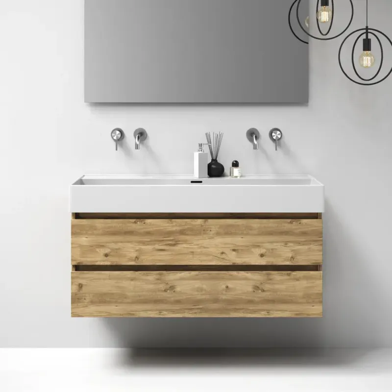 Brauer Nature badmeubel 120cm chateau met wastafel Lunar glans wit enkele wasbak geen kraangaten Gecertificeerd