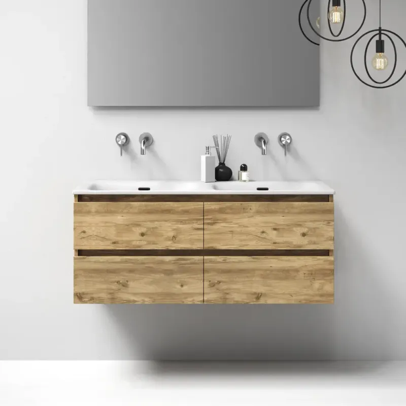 Bestel Nu Brauer Nature badmeubel 120cm chateau met wastafel Glacier mat wit dubbele wasbak geen kraangaten