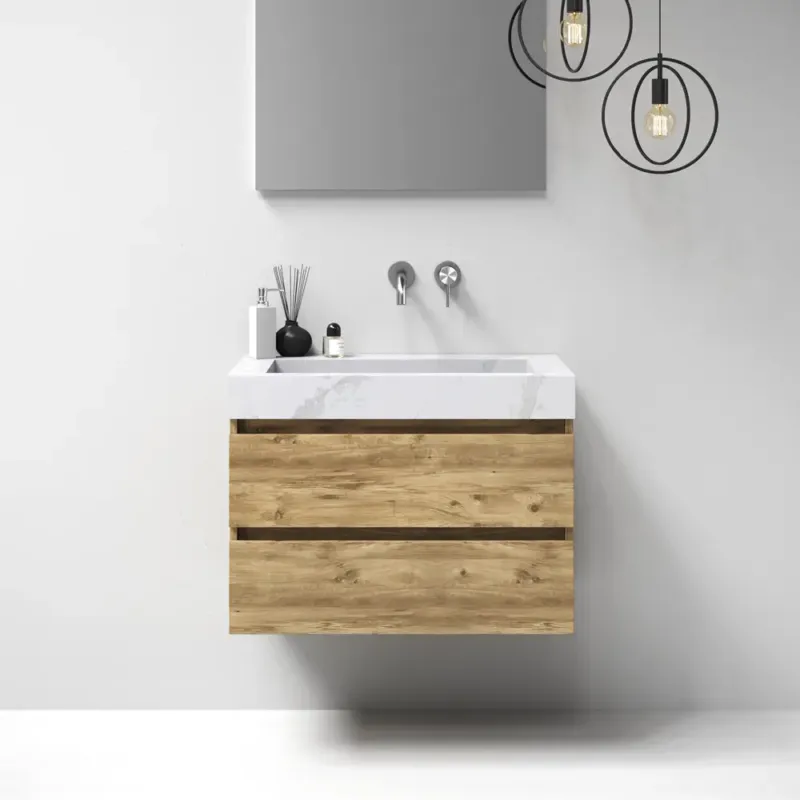 Gereduceerde Prijs Brauer Nature badmeubel 80cm chateau met wastafel Artificial Marble Calacatta Gold geen kraangaten