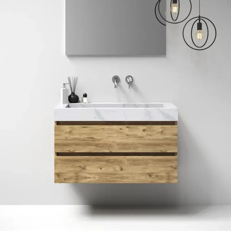 Must-Have Brauer Nature badmeubel 100cm chateau met wastafel Artificial Marble Calacatta Gold geen kraangaten