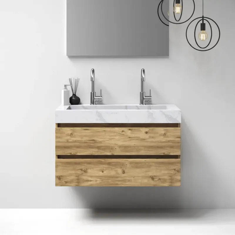 Gereduceerde Prijs Brauer Nature badmeubel 100cm chateau met wastafel Artificial Marble Calacatta Gold 2 kraangaten