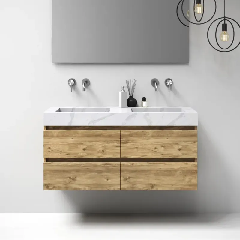 Brauer Nature badmeubel 120cm chateau met wastafel Artificial Marble Calacatta Gold dubbele wasbak geen kraangaten Koopje