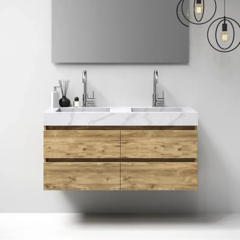 Aanbieding Brauer Nature badmeubel 120cm chateau met wastafel Artificial Marble Calacatta Gold dubbele wasbak 2 kraangaten