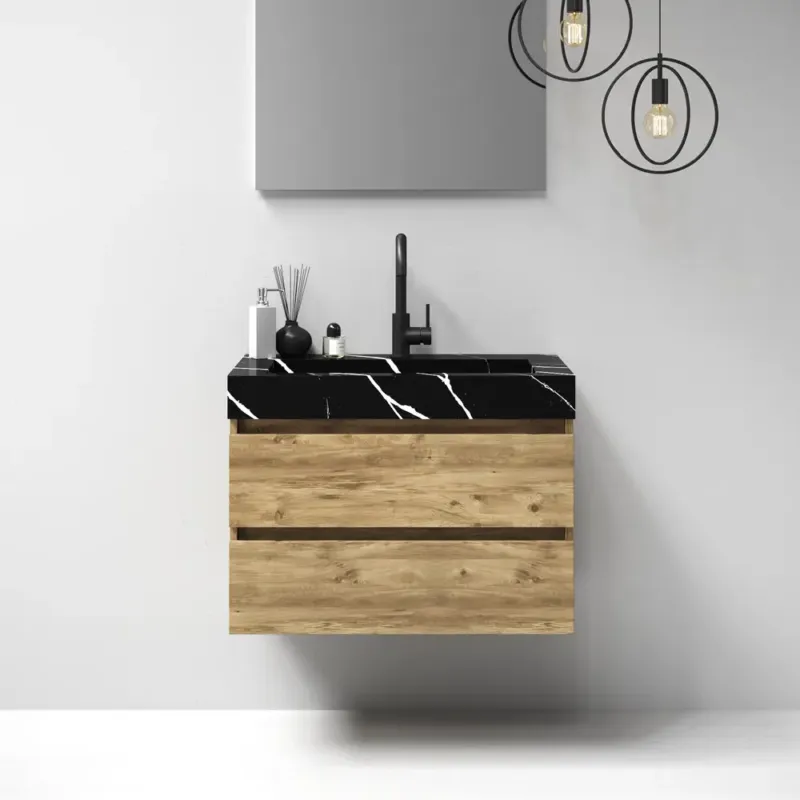 Brauer Nature badmeubel 80cm chateau met wastafel Artificial Marble Nero Marquina 1 kraangat Korting
