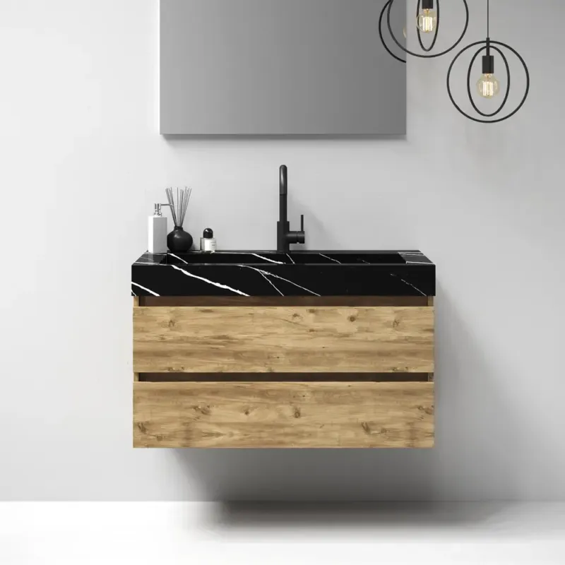 Brauer Nature badmeubel 100cm chateau met wastafel Artificial Marble Nero Marquina 1 kraangat Favoriet