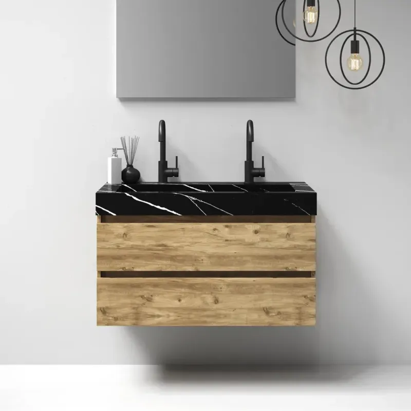 Brauer Nature badmeubel 100cm chateau met wastafel Artificial Marble Nero Marquina 2 kraangaten Koopje