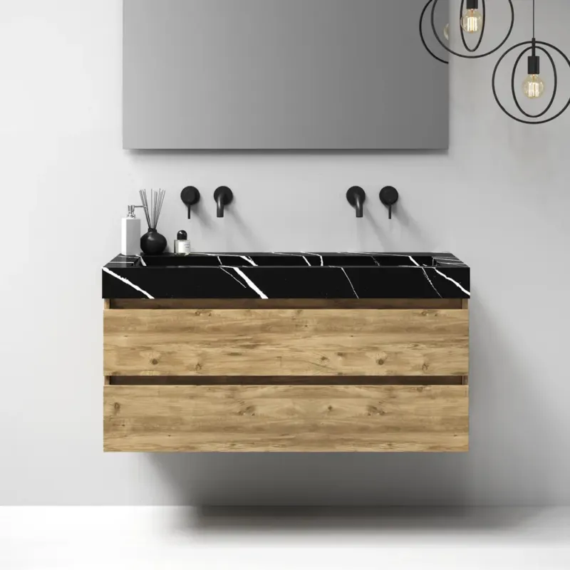 Brauer Nature badmeubel 120cm chateau met wastafel Artificial Marble Nero Marquina enkele wasbak geen kraangaten Populair
