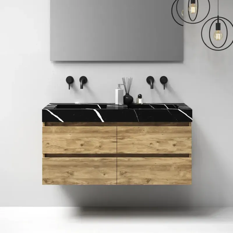 Bestseller Brauer Nature badmeubel 120cm chateau met wastafel Artificial Marble Nero Marquina dubbele wasbak geen kraangaten