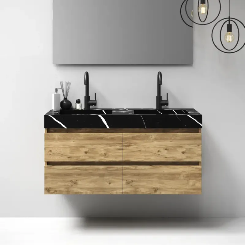 Brauer Nature badmeubel 120cm chateau met wastafel Artificial Marble Nero Marquina dubbele wasbak 2 kraangaten Bestseller