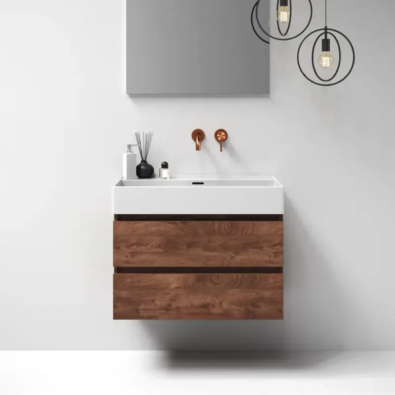 Brauer Nature badmeubel 80cm forest cacao met wastafel Lunar glans wit geen kraangaten Express Levering