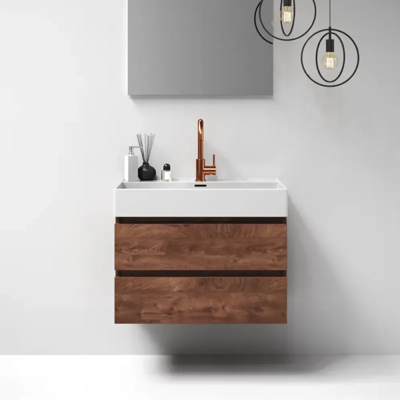 Brauer Nature badmeubel 80cm forest cacao met wastafel Lunar glans wit 1 kraangat Bestel Nu