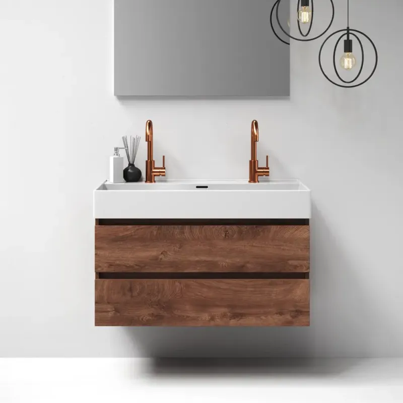Brauer Nature badmeubel 100cm forest cacao met wastafel Lunar glans wit 2 kraangaten Superprijs