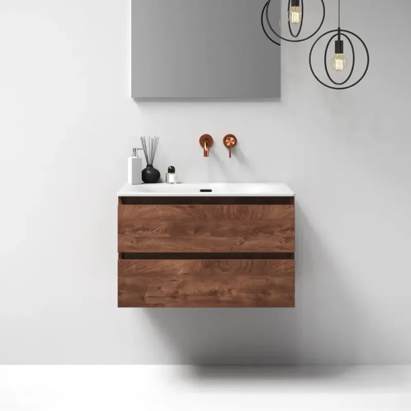 Laatste Kans Brauer Nature badmeubel 80cm forest cacao met wastafel Glacier mat wit geen kraangaten