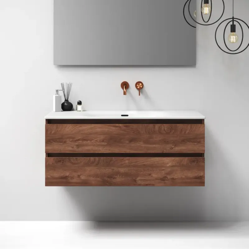 Express Levering Brauer Nature badmeubel 120cm forest cacao met wastafel Glacier mat wit enkele wasbak geen kraangaten
