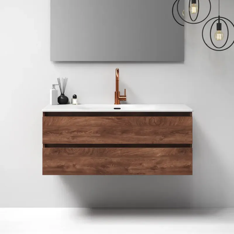 Nieuw Brauer Nature badmeubel 120cm forest cacao met wastafel Glacier mat wit enkele wasbak 1 kraangat