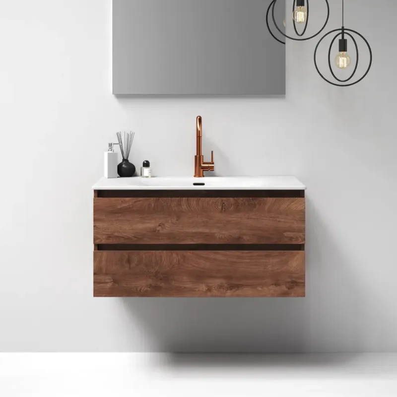 Brauer Nature badmeubel 100cm forest cacao met wastafel Glacier glans wit 1 kraangat Direct Beschikbaar